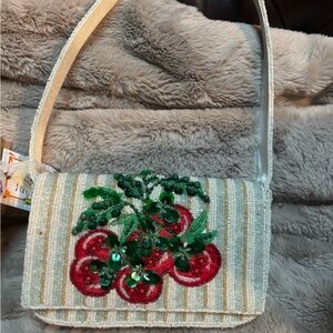 Beaded Red Tomato Accent Crossbody Bag - Women -NWT